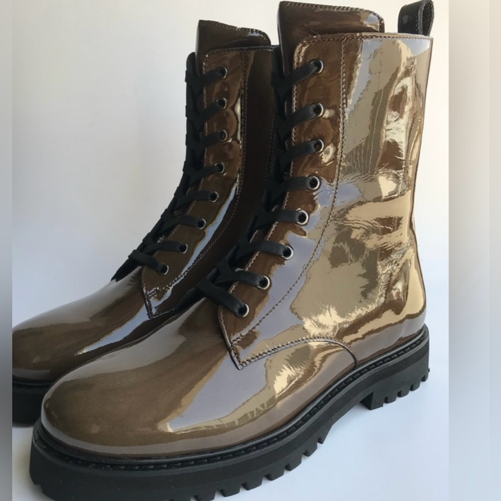 Thursday Boot Company Combat Boots Black Olive Lace Up Patent Leather